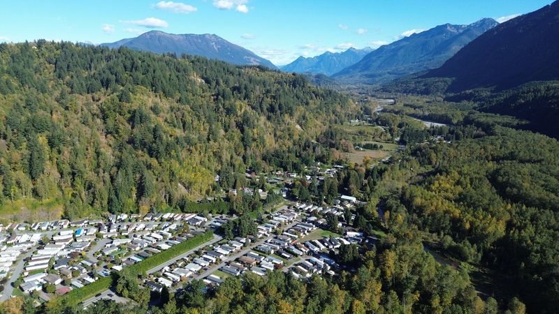 Aerial view up the Chilliwack River Valley, with the park at the bottom