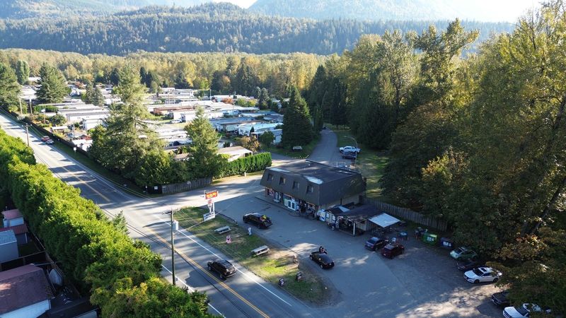 Aerial view of the store and its parking on Chilliwack Lake Road